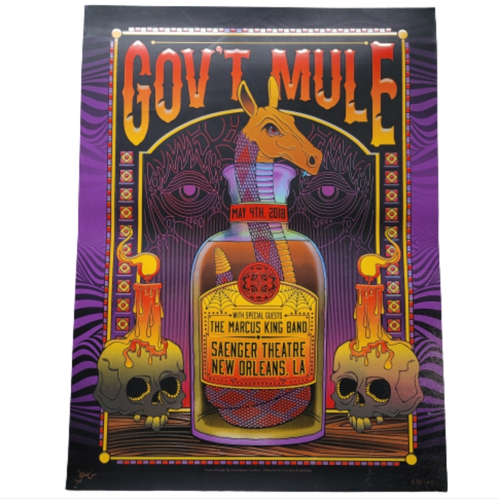 2018 Gov’t Mule New Orleans Show Poster Ft Marcus King John Warner Signed